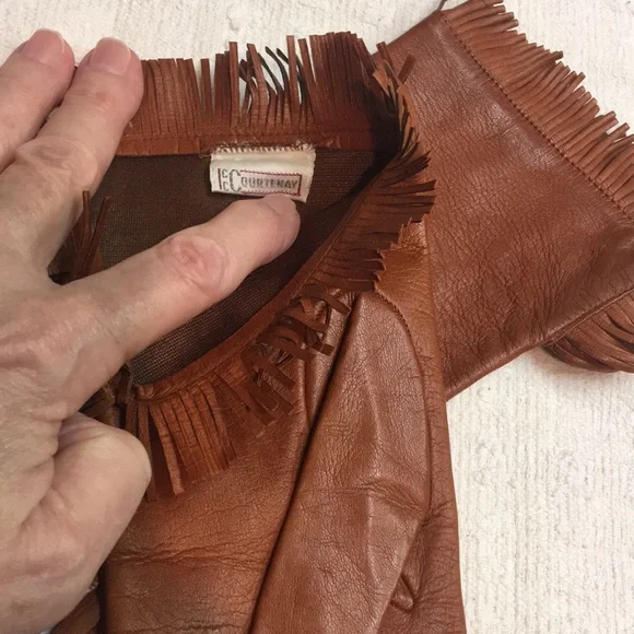 Cognac Brown Real Leather Fringe Gloves, made in Italy, sz7 - Picture 3 of 6